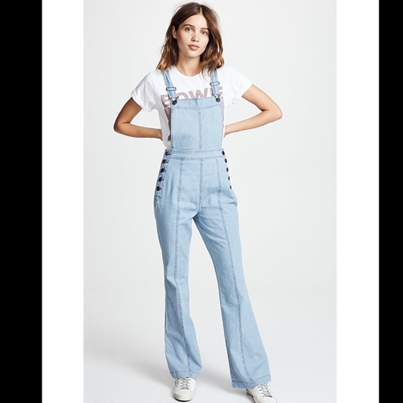 white bell bottom overalls